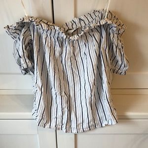 Bershka striped off the shoulder short sleeve crop top